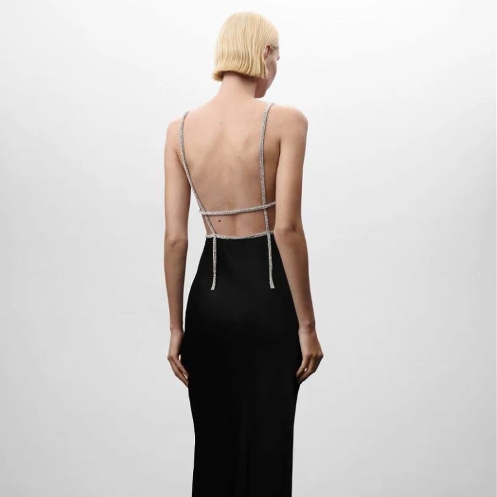 Mango x Jen Ceballos Black Satin Dress With Rhinestone Bralet Bodice size XS / 2 - Picture 8 of 16